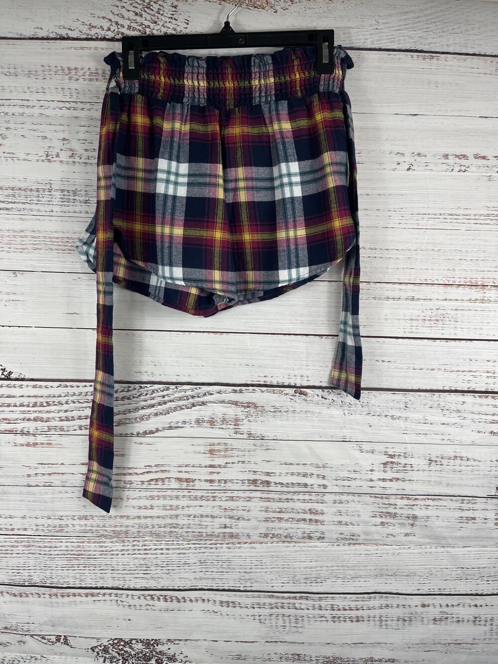 Make Model Shorts Women's SZ S Plaid Tie Waist Lounge Sleepwear Navy Red Yellow